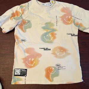 Zara Kids Smiley Graphic T-Shirt - Cream and Multicolor